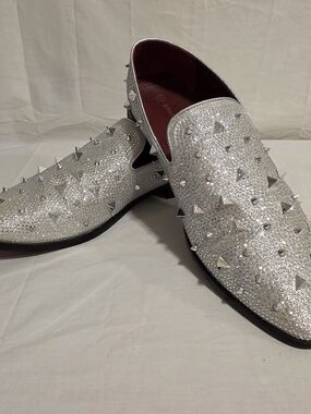 Alberto Fellini Silver Spike Glitter Dress Shoes Size 13 Display Show Stoppers!